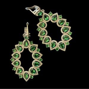 NEW Green Dioptase ,white Topaz special occasion & wedding earrings. .925 silver